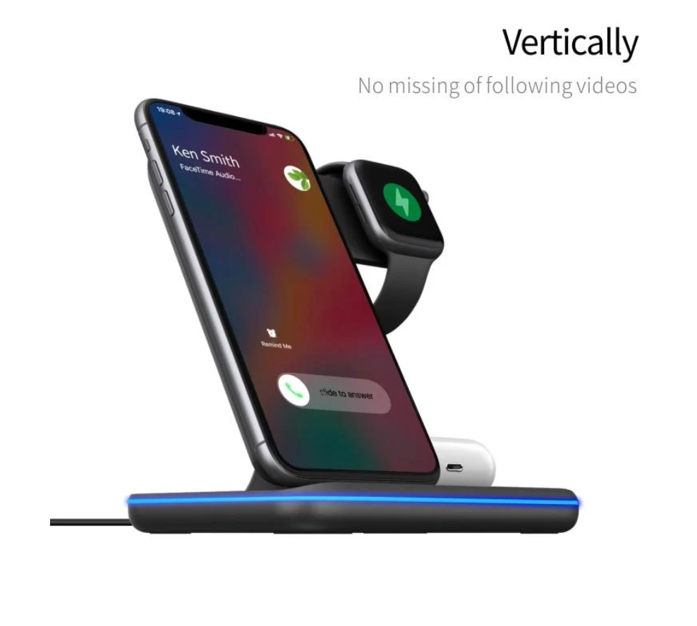 ⭐ ChargeX Pro™ – Cargador Inalámbrico 3 en 1 (15W) para iPhone, Apple Watch y AirPods