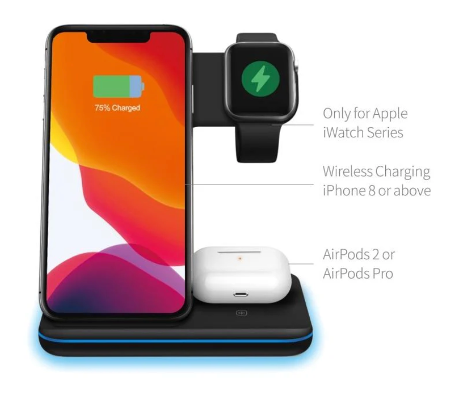 ⭐ ChargeX Pro™ – Cargador Inalámbrico 3 en 1 (15W) para iPhone, Apple Watch y AirPods